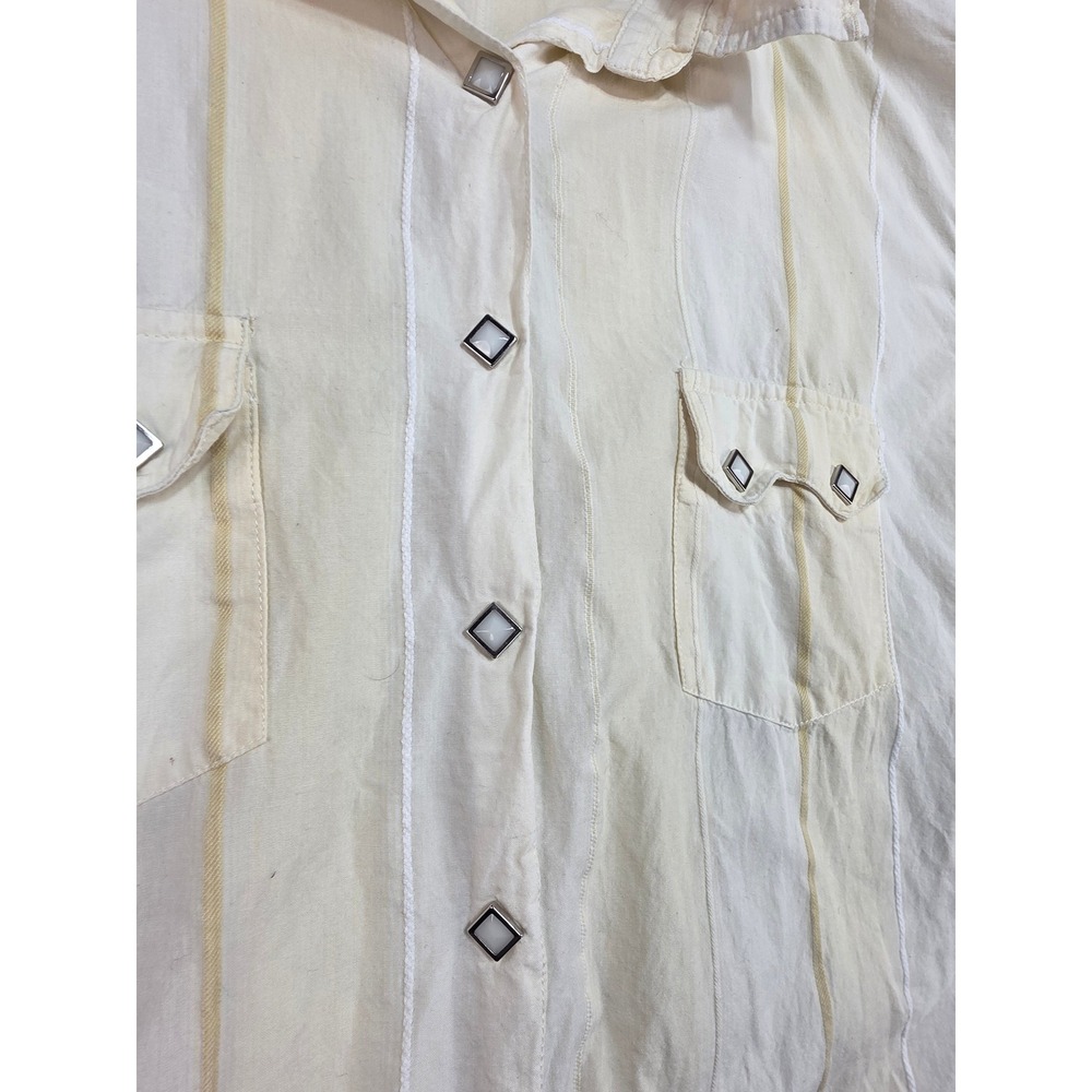 Rough Stock Panhandle Slim Mens XL Western Pearl Snap Shirt Cream Yellow Stripe - Picture 9 of 9